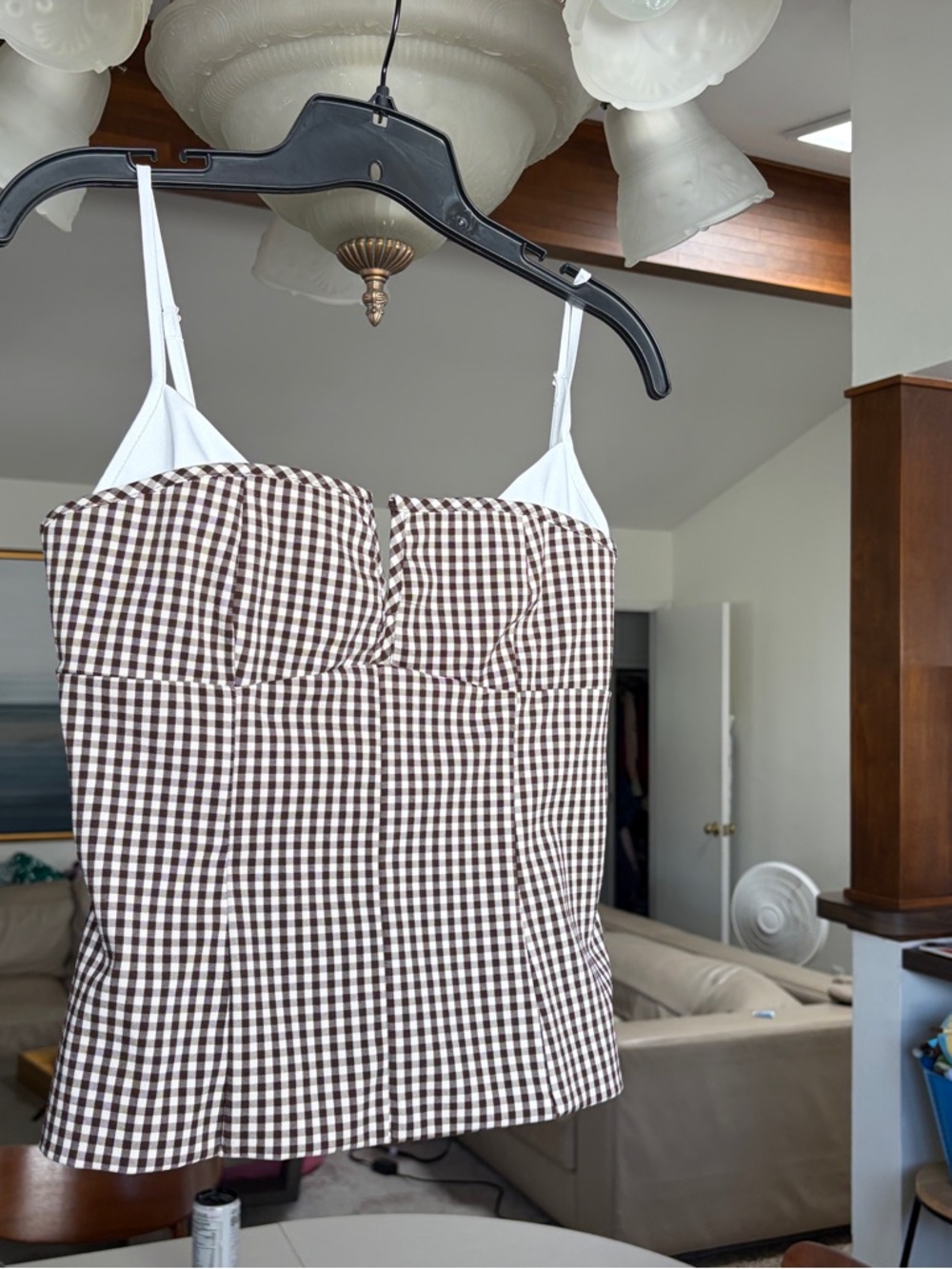Zara Brown & White Gingham Bustier Cami